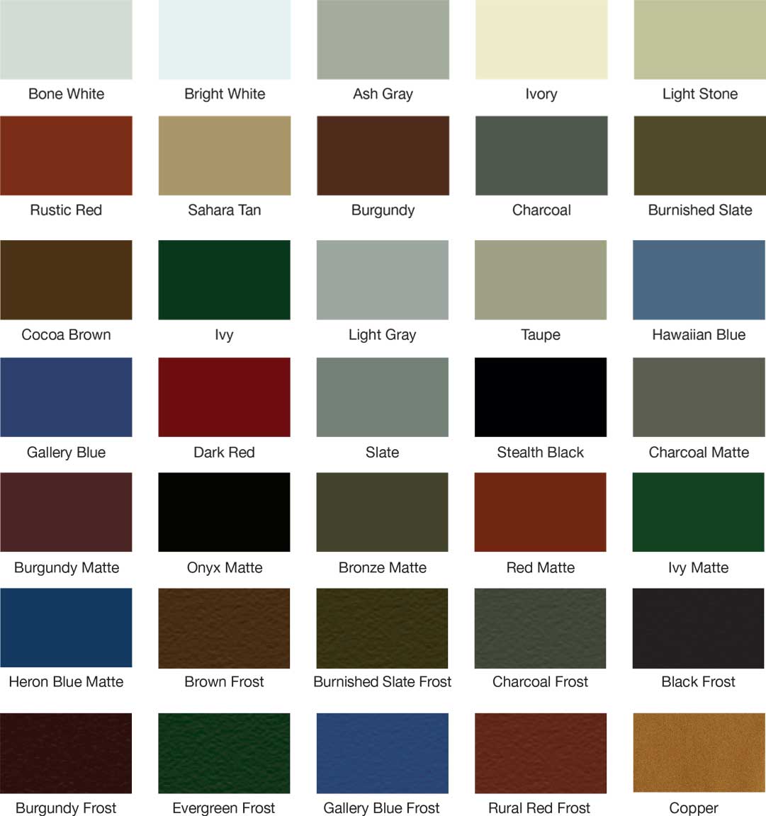 Metal roofing color swatches